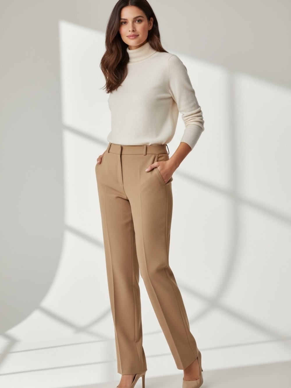 MAJE Mid-Rise Stretch-Woven Trousers Pants Camel Tan 8 US/40 FR Elevated Chic